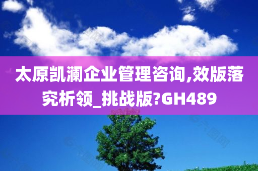 太原凯澜企业管理咨询,效版落究析领_挑战版?GH489