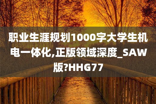 职业生涯规划1000字大学生机电一体化,正版领域深度_SAW版?HHG77